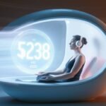 A futuristic meditation pod glowing with soft light