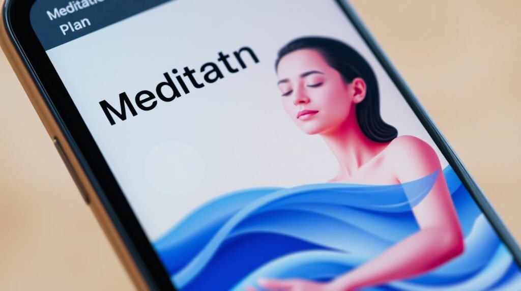 “AI-powered meditation app Balance adapting a personalized meditation journey on a phone screen”