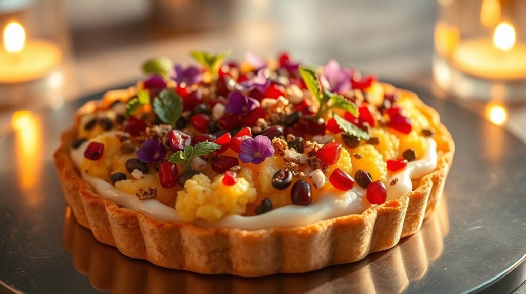 NEA’s Cauliflower Mechoui Tart with Labneh Mousse & Pistachio Dukkah