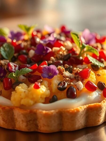 NEA’s Cauliflower Mechoui Tart with Labneh Mousse & Pistachio Dukkah