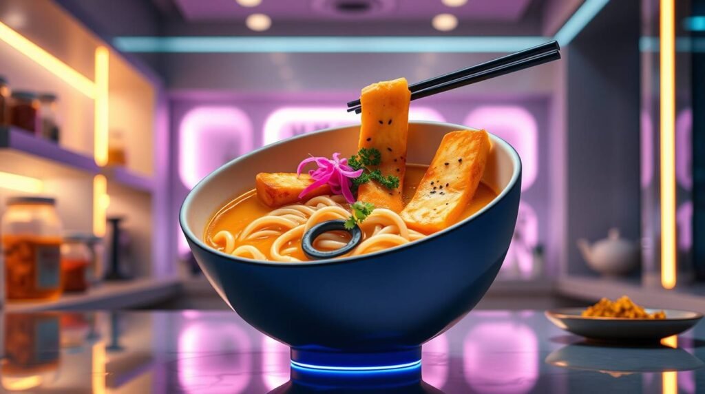 Miso Masala Udon with Tandoori Tofu Tempura