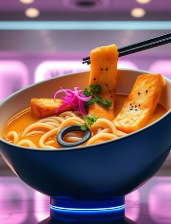 Miso Masala Udon with Tandoori Tofu Tempura