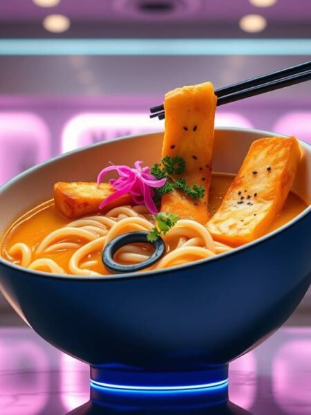 Miso Masala Udon with Tandoori Tofu Tempura