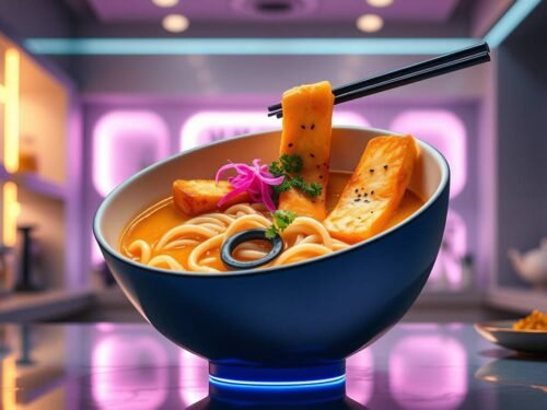 Miso Masala Udon with Tandoori Tofu Tempura