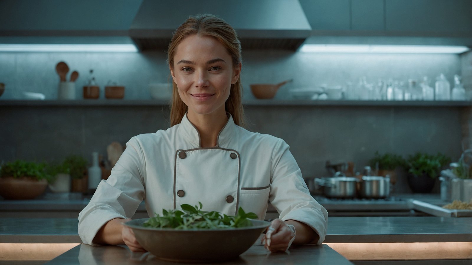 A young female AI chef