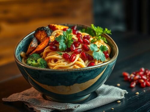 Miso-Tahini Soba Bowl with Roasted Veggies & Pomegranate