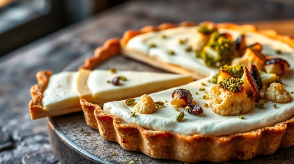 Cauliflower Mechoui Tart with Labneh Mousse & Pistachio Dukkah