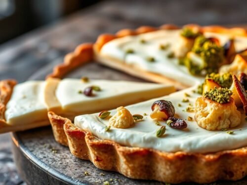 Cauliflower Mechoui Tart with Labneh Mousse & Pistachio Dukkah