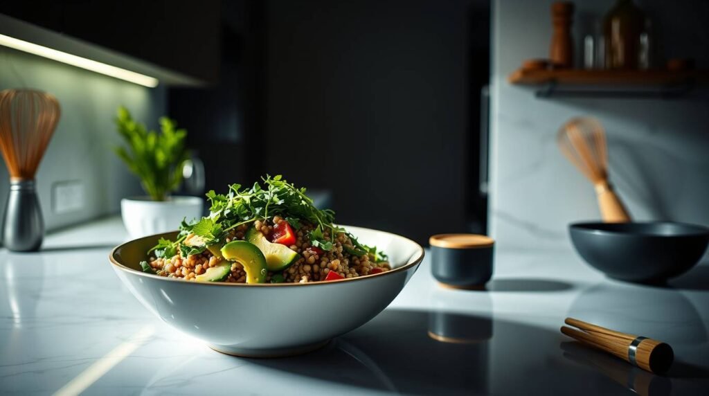 Matcha Quinoa Salad with Avocado-Wasabi Dressing