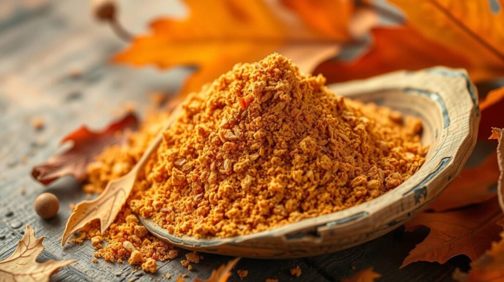 Spoon of Lion’s Mane powder over nut milk