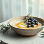Blue Zone quinoa porridge with rosemary, olive oil, and fermented berries