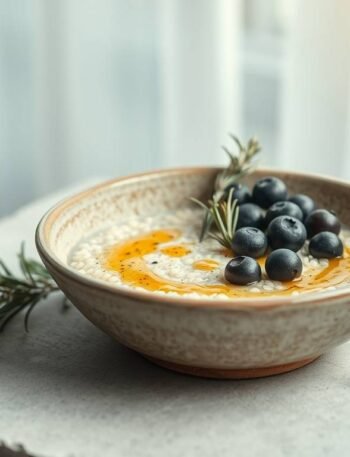Blue Zone quinoa porridge with rosemary, olive oil, and fermented berries