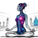 “Futuristic glowing nervous system emerging from cosmic data stream”