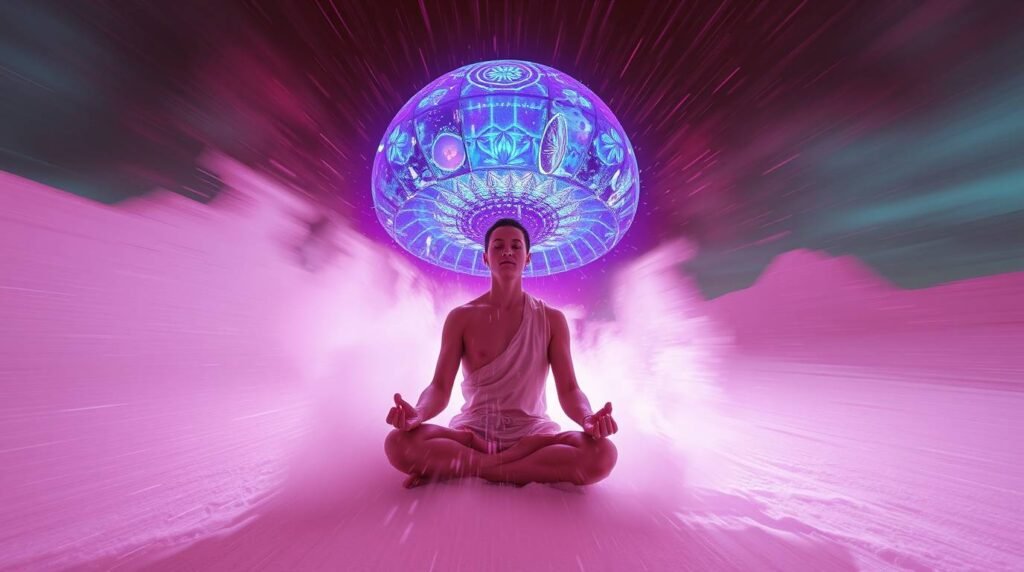 A protective energetic field forming around a seated figure