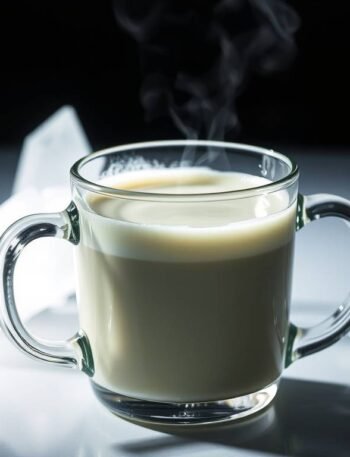 A luminous green tea adaptogen latte in a minimalist glass mug, glowing softly like quartz.