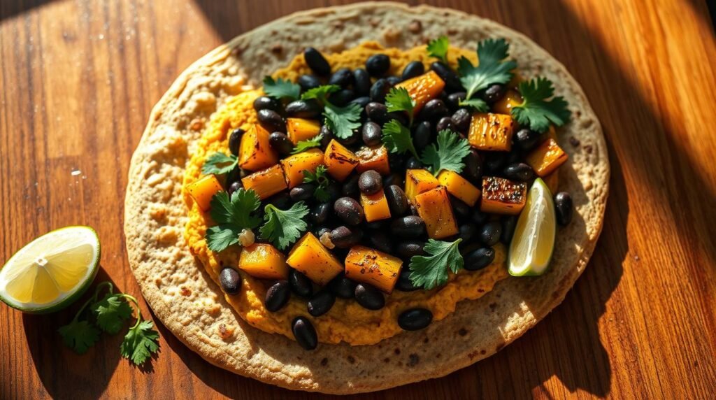 Blue Zone Three Sisters Flatbread with beans, squash, and corn on whole-grain dough