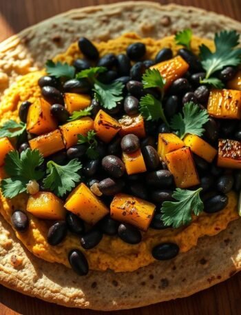 Blue Zone Three Sisters Flatbread with beans, squash, and corn on whole-grain dough