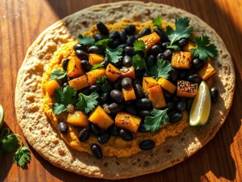 Blue Zone Three Sisters Flatbread with beans, squash, and corn on whole-grain dough