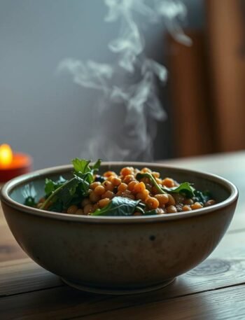 Warm, grounding meal prepared slowly in a quiet kitchen