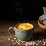 Warm golden elixir in a ceramic mug on a calm New Year morning