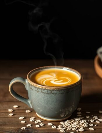 Warm golden elixir in a ceramic mug on a calm New Year morning