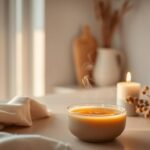 Warm ritual scene with golden milk, candlelight, and winter sunlight symbolizing seasonal transition.
