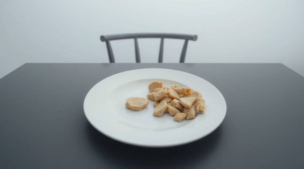 Colorless routine meal on a quiet table