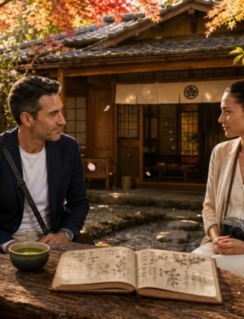 Marco and Lira arrive in Kyoto for a traditional Japanese tea ceremony, where a hidden notebook begins a cozy culinary mystery filled with tea, friendship, and discovery.